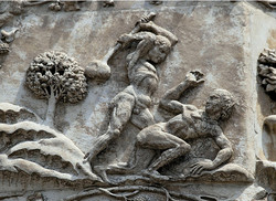 2176 Kain & Abel, Relief an der Fassade der Kathedrale von Orvieto in Italien
